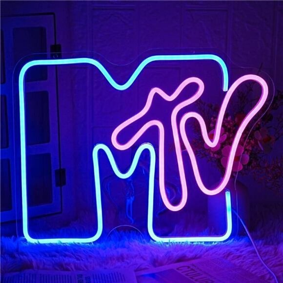 Music Television Neon Sign Wall Decor MTV Neon Light LED Room Record Studio Bar